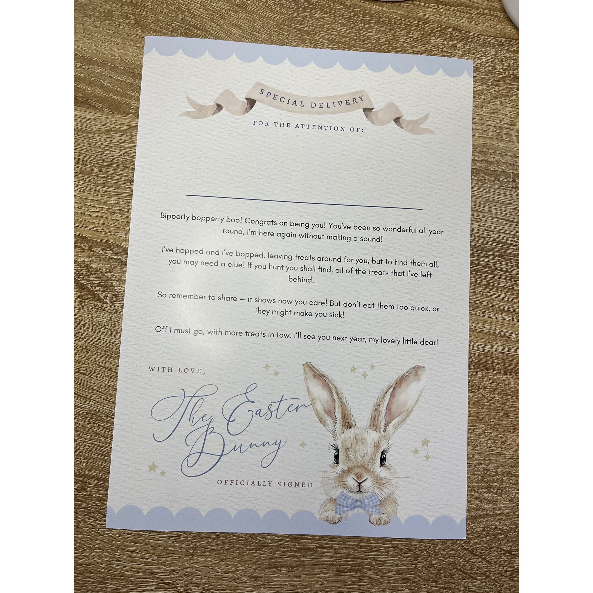 Blue Gingham Easter Certificate Keepsake