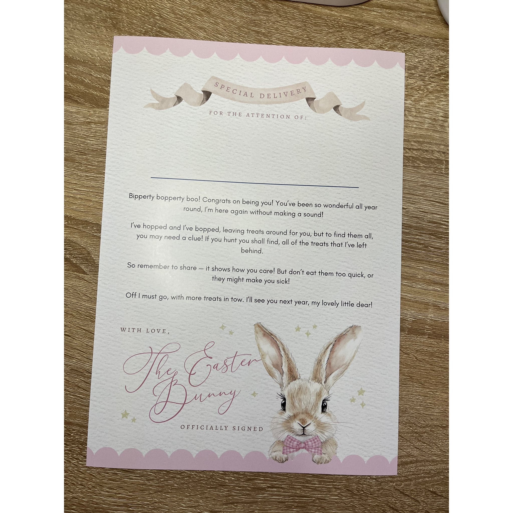 Pink Gingham Easter Certificate Keepsake