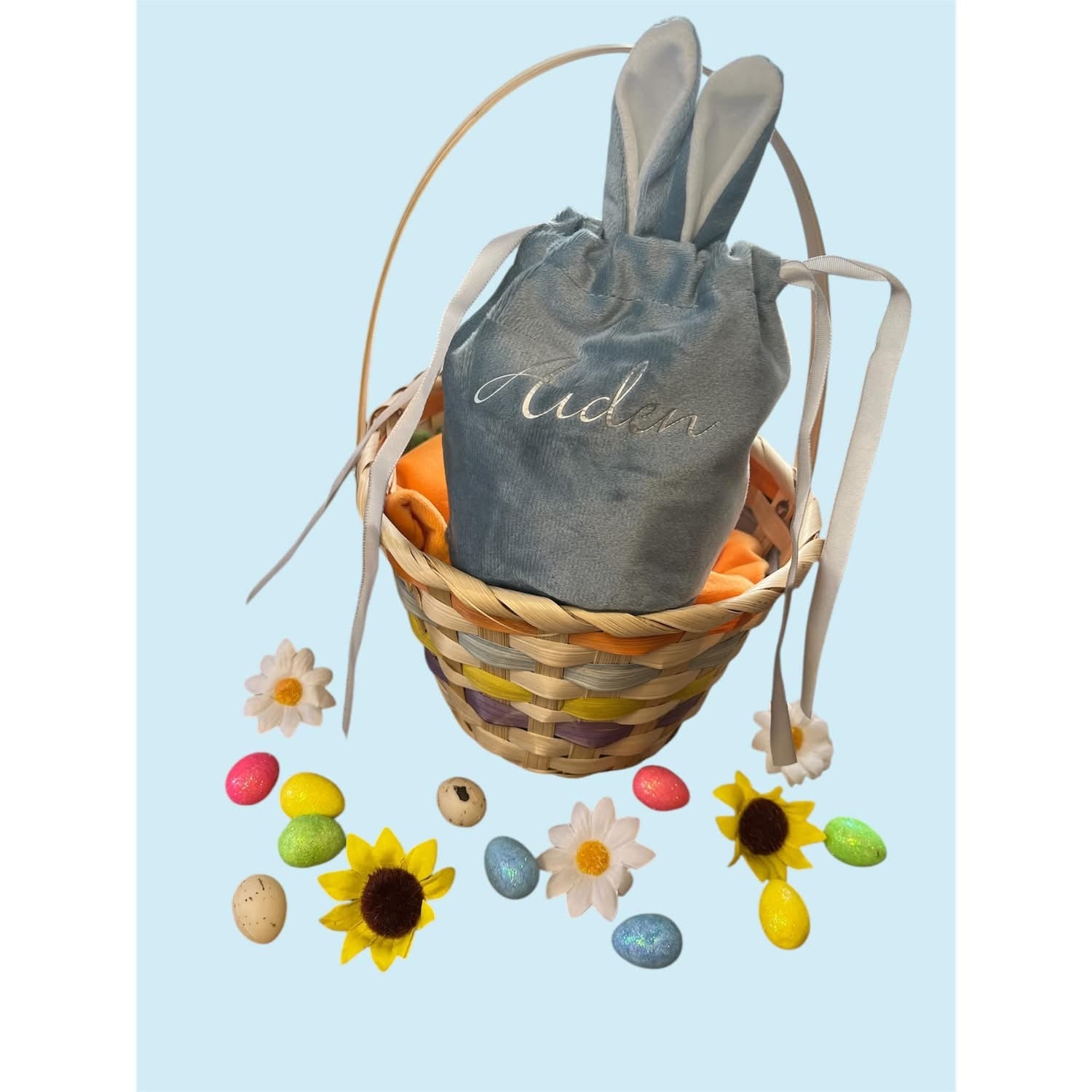 Blue Fillable Rabbit Ears Easter Pouch