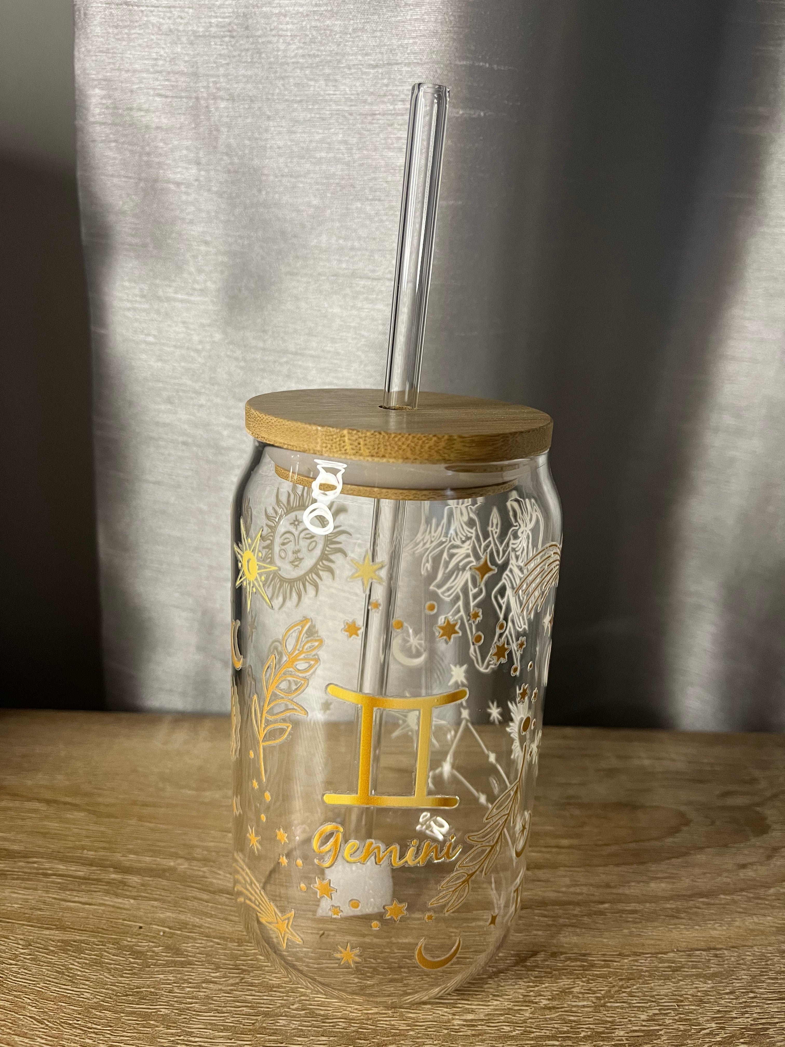 Star Sign / Zodiac Glass Can Shaped Cup With Glass Straw