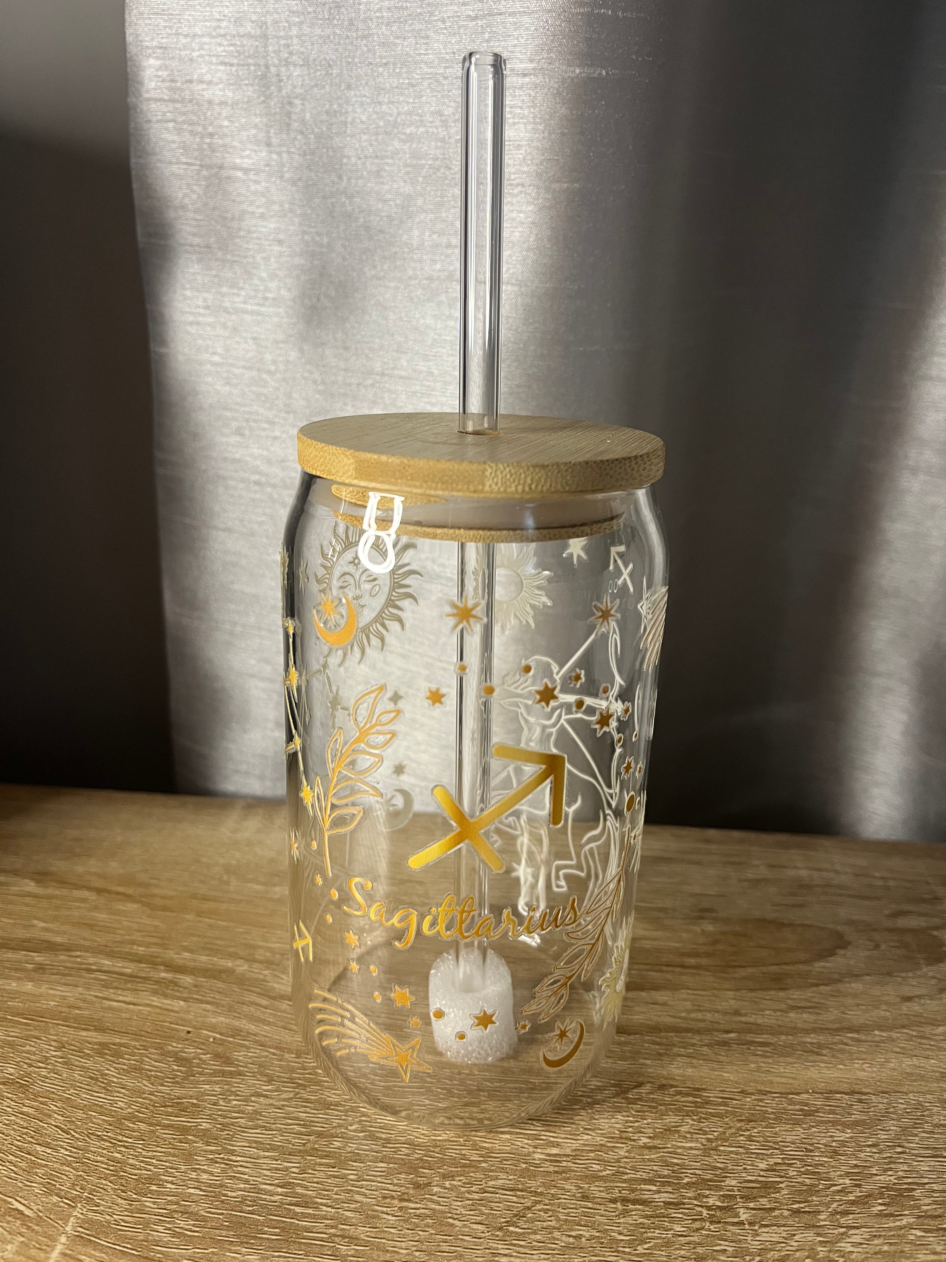Star Sign / Zodiac Glass Can Shaped Cup With Glass Straw